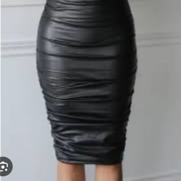 Pencil Pleather Skirt Black Pencil - Picture 1 of 4